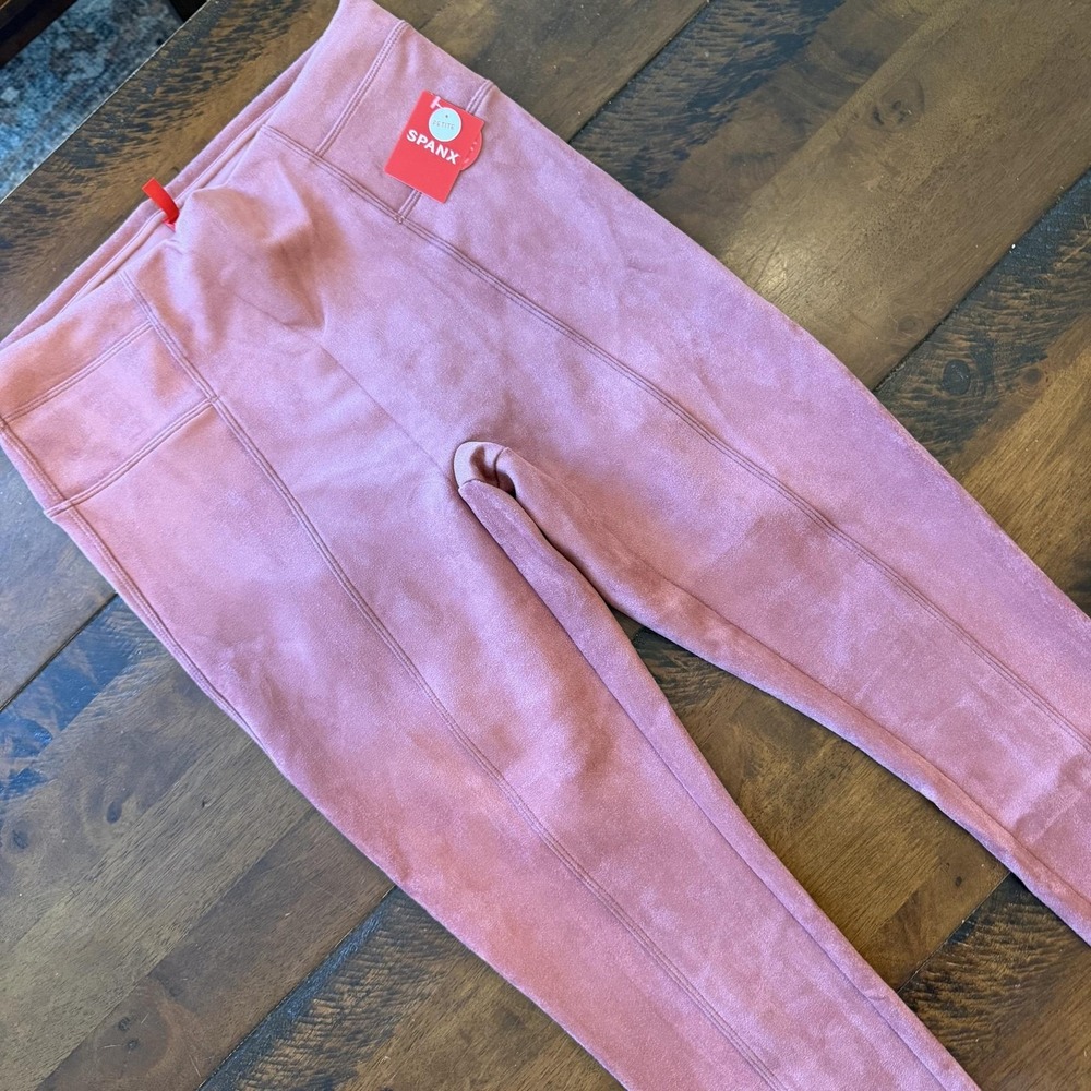 Spanx Faux Suede Leggings Womens Large Petite Pink High Rise Ankle 20322Q